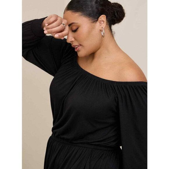 NEW TORRID Dress Midi Size 2X Pockets Off Shoulder Supersoft Long Sleeve Black - Picture 3 of 7
